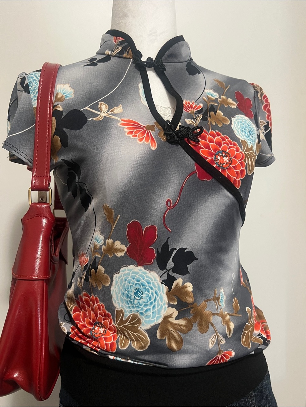 Rare Vintage Suzy Shier Y2K Chinoiserie Cheongsam Floral Top M